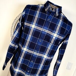 Eddie Bauer Shirt Mens Flannel Blue Plaid Classic Fit Hiking Outdoors Gorpcore M